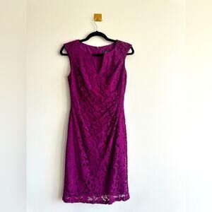 Adrianna Papell Magenta Lace Midi Sheath Dress